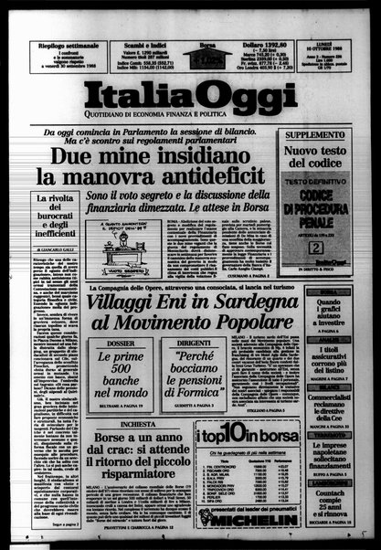 Italia oggi : quotidiano di economia finanza e politica